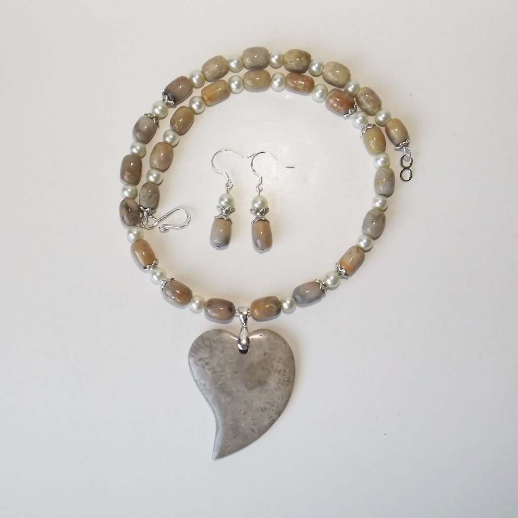 Natural Coral Fossil Necklace/Earrings (#1013)